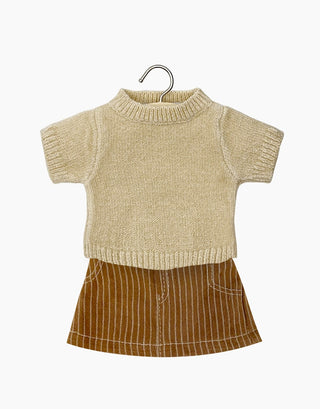 Paula cream jumper and brown striped skirt set