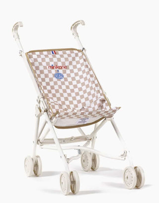 Beige/White Checkered Doll Stroller