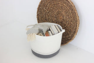 Minimal Dark Grey and White Rope Basket 12.5"