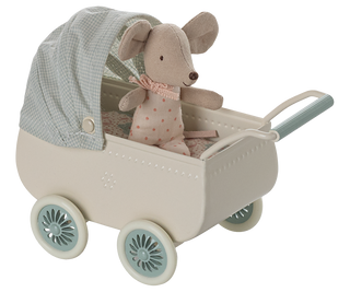 PREORDER* Pram with baby mouse - Mint