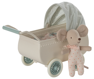 PREORDER* Pram with baby mouse - Mint