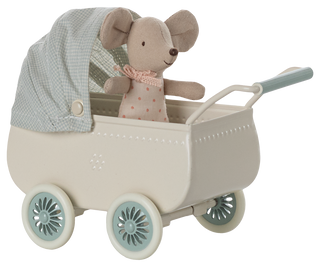 PREORDER* Pram with baby mouse - Mint