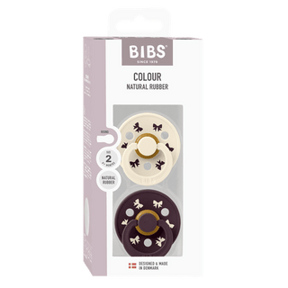 BIBS Pacifier Original COLOUR Holiday Bow Latex 2 PK Ivory/Plum