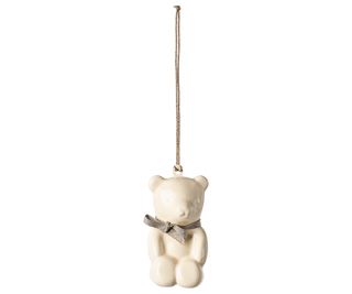 Metal Ornament Teddy Bear- Offwhite/blue