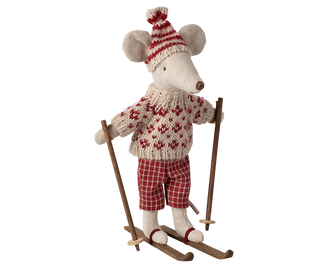 *Flawed Package* Winter mouse with ski set, Mum-Red