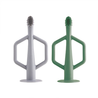 Silicone Training Toothbrush 2 Pack- Olive and Grey