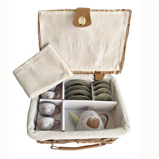Tin Tea Set - Forest in a Wicker Basket