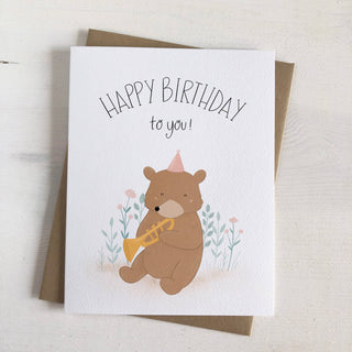 Bear Woodland Birthday Music Greeting Card