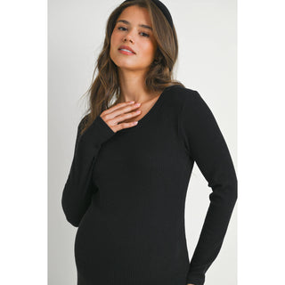 Ribbed Open-Back Maternity Midi Dress