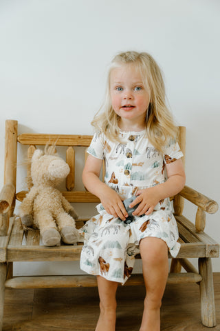 Short Sleeve Pocket Dress- Mountain Trails