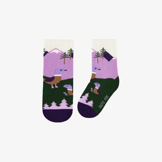 Purple Socks with landscape and ducks