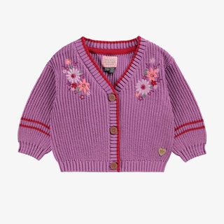 Purple Knit Cardigan with Flowers