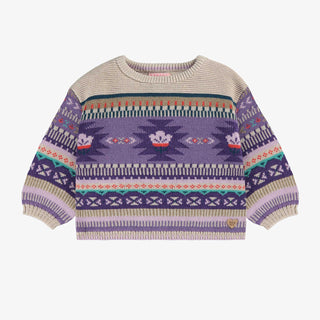 Beige and Purple Knit Sweater