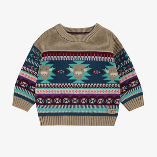 Beige Knit Sweater with Western Print
