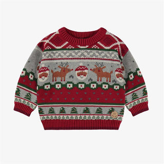 Red Knitted Sweater with Festive Patterns