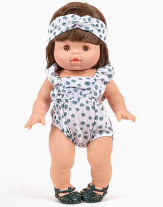 Lou retro romper set and Thelma gray polka dot cotton headband with pouch