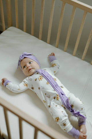 Ruffle Sleeper with Fold-over Cuffs- Spring Bee