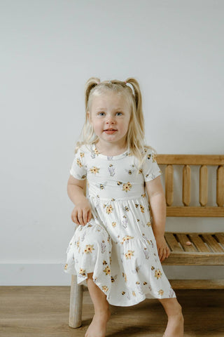 Short Sleeve Twirl Dress- Spring Bee