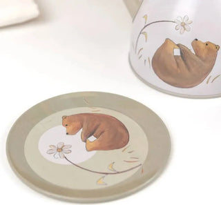 Tin Tea Set - Forest in a Wicker Basket