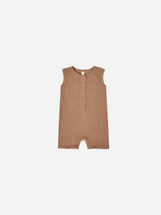 Ribbed Henley Romper - Clay