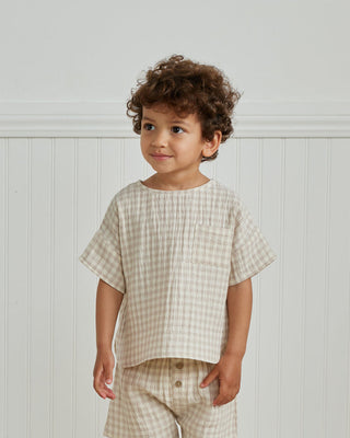 Woven Boxy Tee - Silver Gingham