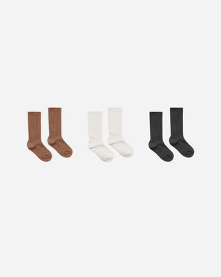 Ribbed Socks - 3pk - Cedar/Ivory/Black