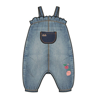 Mid-Blue Denim Overalls- Loose Fit with Worn Effect