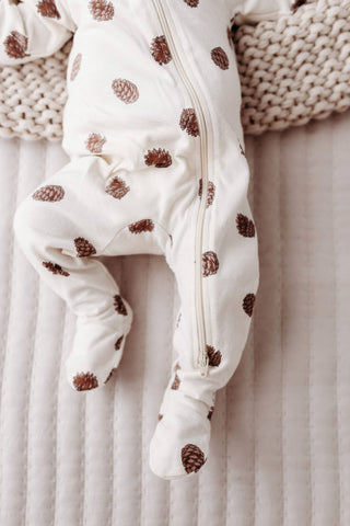 Baby Footed Zip Romper- Pinecones