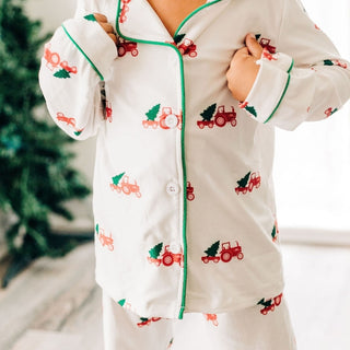 Christmas Tractors Button Down PJs - ADULTS