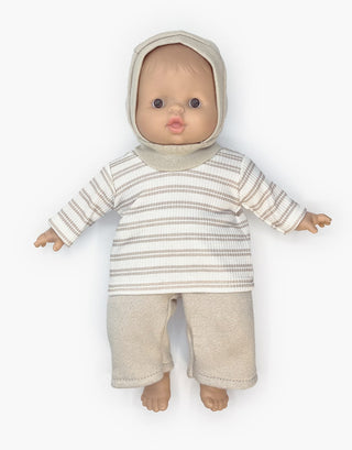 Babies Doll – 3-piece set Gaston stripes / linen fleece with hood