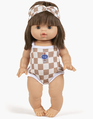Doll - Andrée beige and white checkered headband