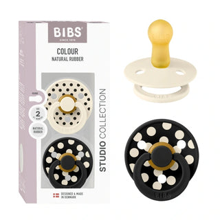 BIBS Pacifier Studio Colour 2 PACK Polka - Ivory/Black
