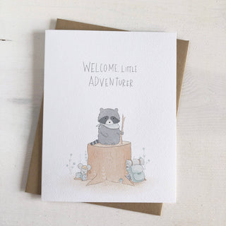 Welcome Little Adventurer - Raccoon Welcome New Baby Card