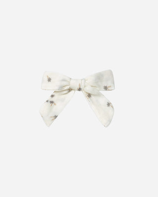 Girl bow with clip- Ivory with blue daisy