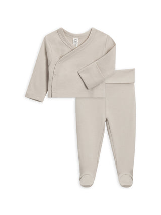 Organic Baby Kimono Wrap Top and Footed Pant Set - Stone