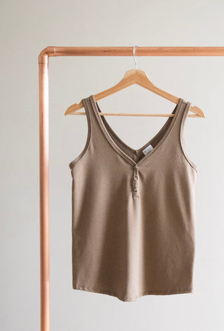 Ladies Henley Tank- Oak