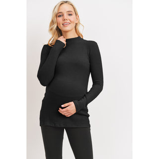 Mock Neck Long Sleeve Ribbed Top